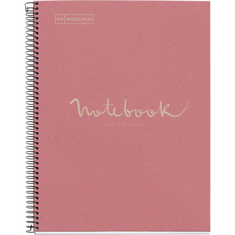 Notebook Eco Emotions, Carton recyclé, A4, quadrillage 5x5 mm, 80 feuilles de 1 couleur, Miquelrius, Rose.