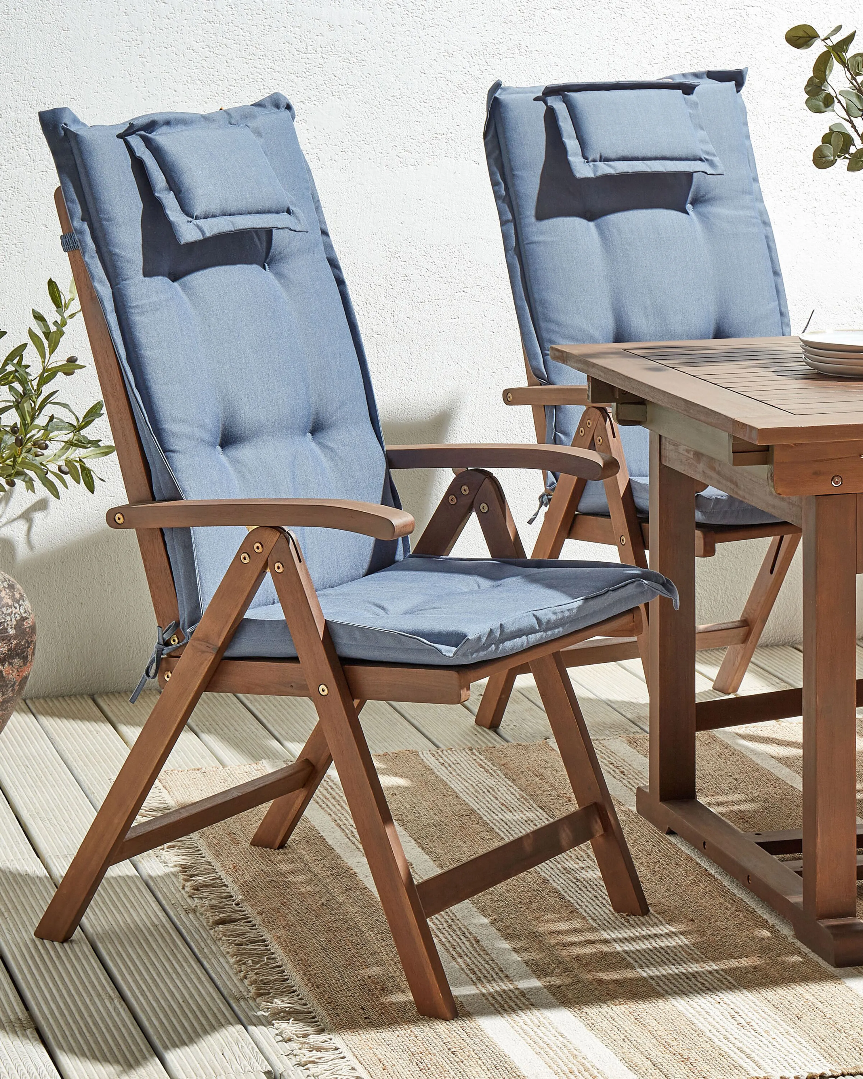 Set van 2 stoelen met zitkussen AMANTEA Acaciahout Blauw
