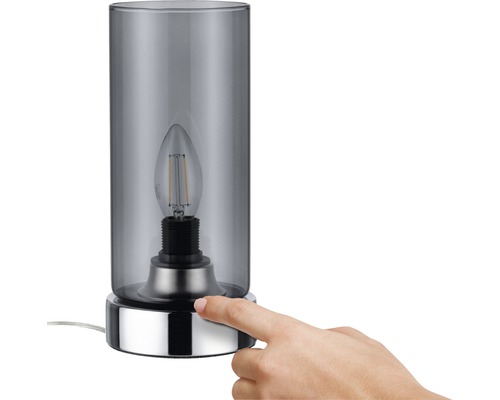 Pinja tafellamp met één lamp, HxØ 24,4x11 cm, chroom/rookglas