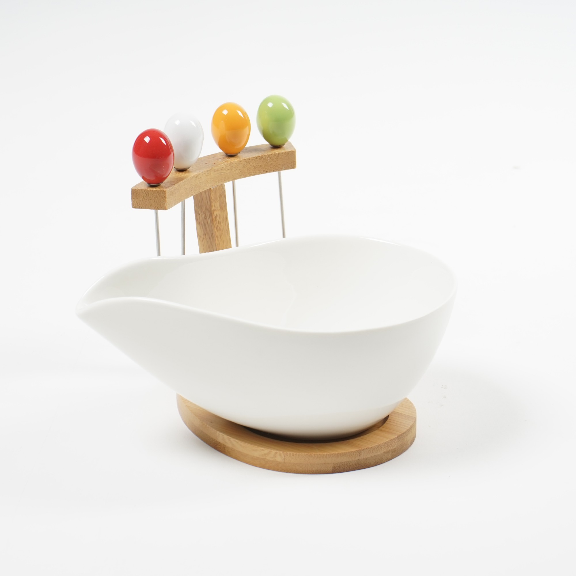 Schale 'Becco' mit Cocktailspießen, weiß, H 9 cm, B 10 cm, L 18 cm zu 14,00