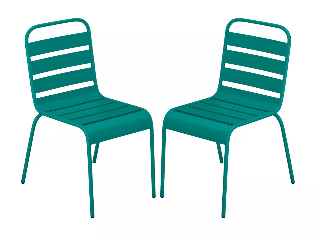 Lot de 2 chaises de jardin empilables en métal - Bleu canard - MIRMANDE de MYLIA