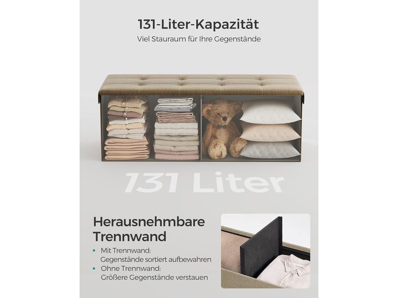Songmics Sitztruhe Ottomane 110 x 38 cm, Beige Sitzbank mit Stauraum