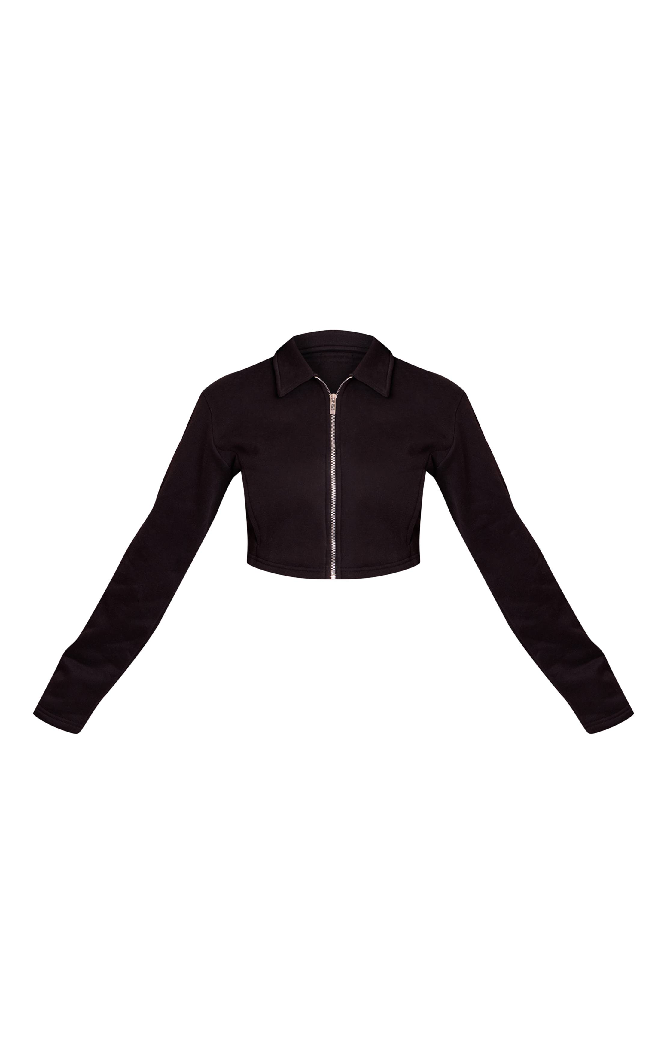 Noir Sweat Court Zippé À Col Pour Petite Taille