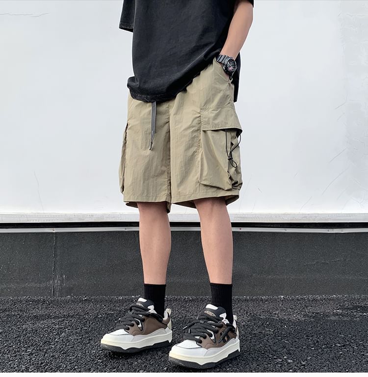 blastealle - Hoge taille, effen, wijde cargo shorts