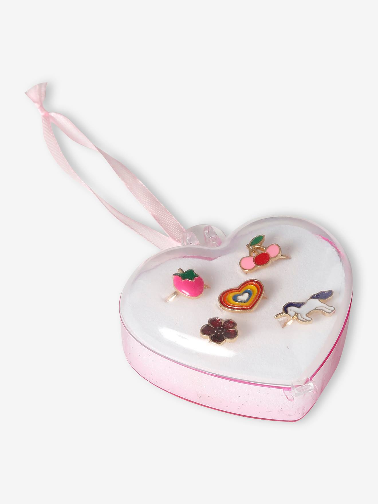 Conjunto de 5 anéis rosa para meninas