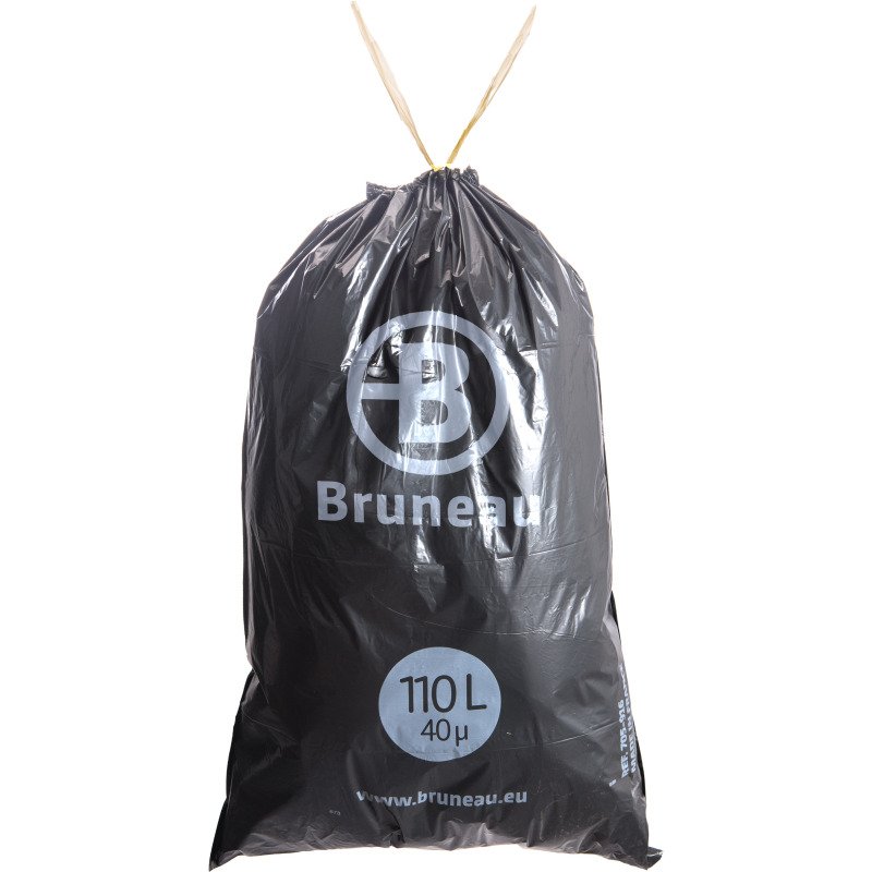 Sac poubelle 110 litres Qualité supérieure à liens coulissants Bruneau gris - 100 sacs