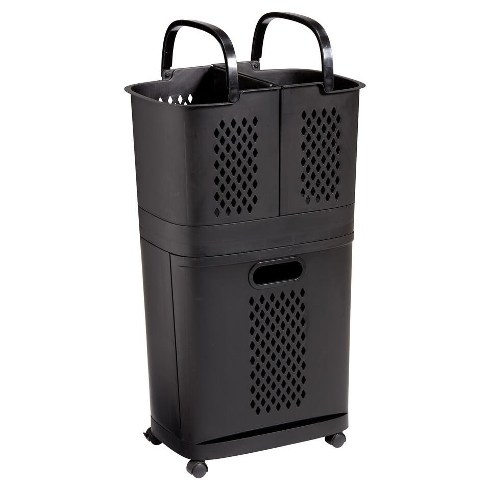 Wasmand 3-Vakken 70 Liter Zwart