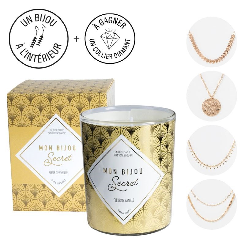 Bougie Bijou Collier doré - Parfum Fleur de vanille - 40h