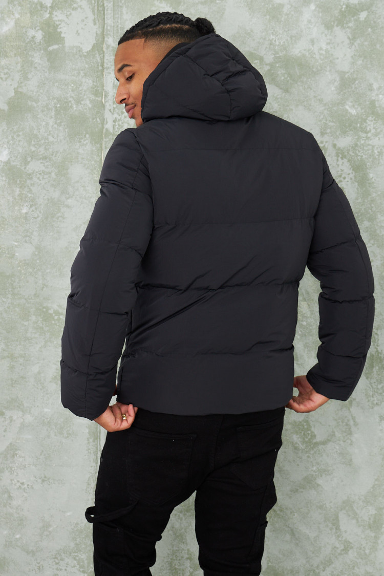 Parka noire uni à capuche
