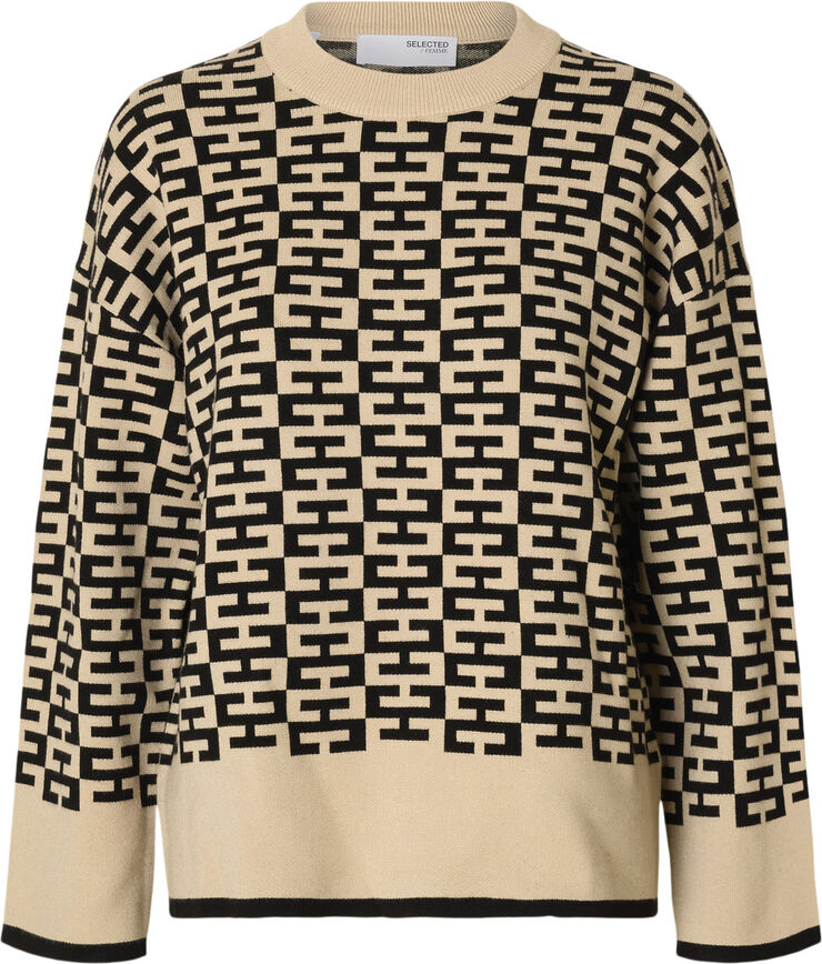 Selected Femme SLFKAMMA LS KNIT O-NECK D2 Irish cream/black