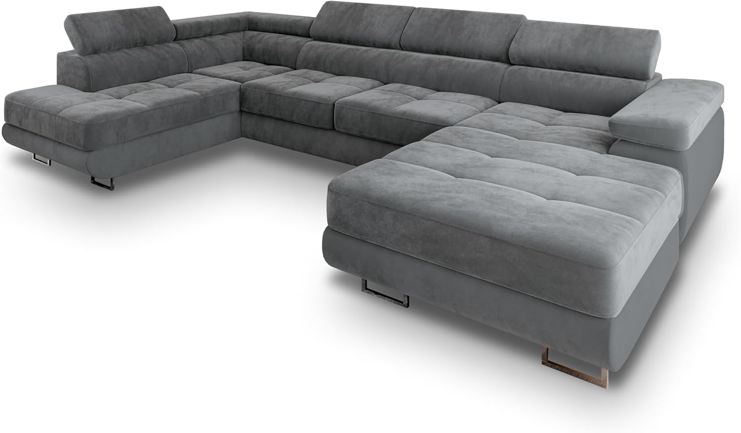 Masseno Ecksofa CASONE L-S mit Schlaffunktion U-Form, Sofa mit Bettkasten, Wohnzimmersofa, Couch, Soffa, Bettsofa, Couchgarnitur- Grau, Monolith 85