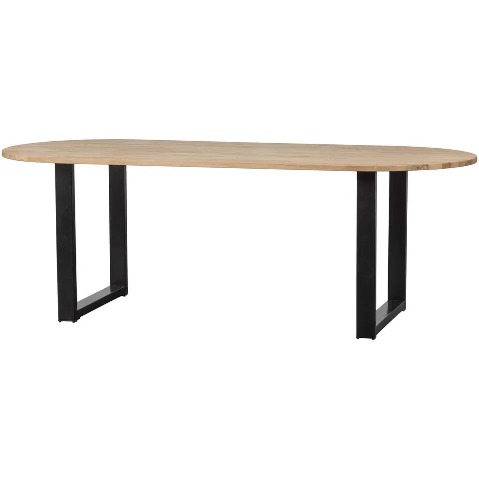 WOOOD Tablo Tafel Ovaal met U-Poot - Eiken/Metaal - 75x220x90