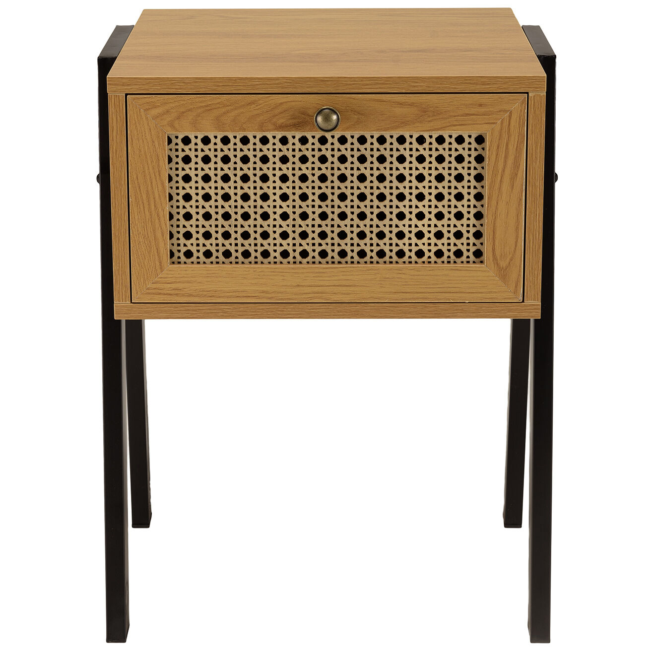 Macabane Chevet 1 tiroir rotin pieds inclinés marron - 44x40x57.5 cm