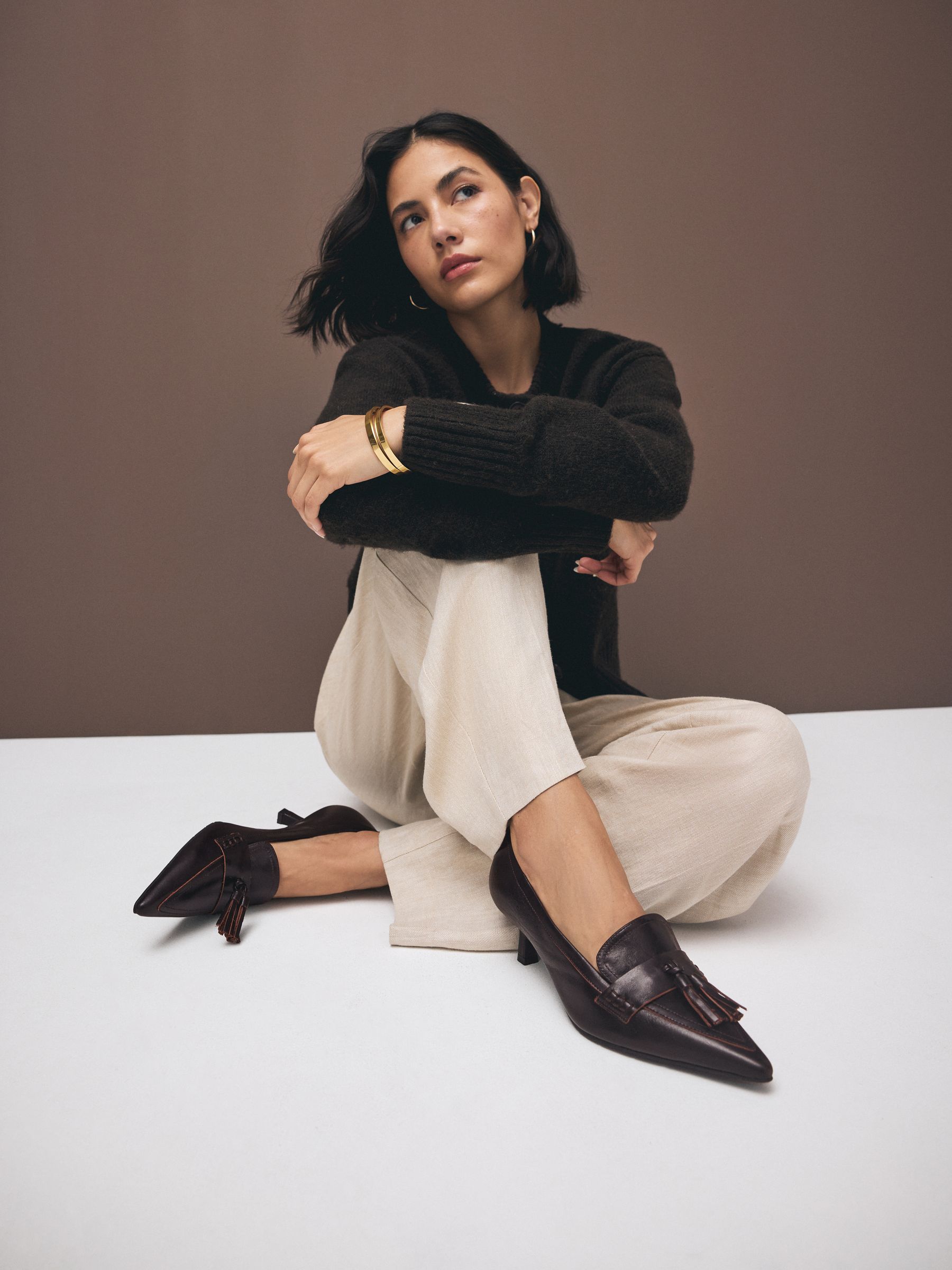 Chocoladebruin - Premium Leather With Motionflex Point Toe Tassel Heels Loafers