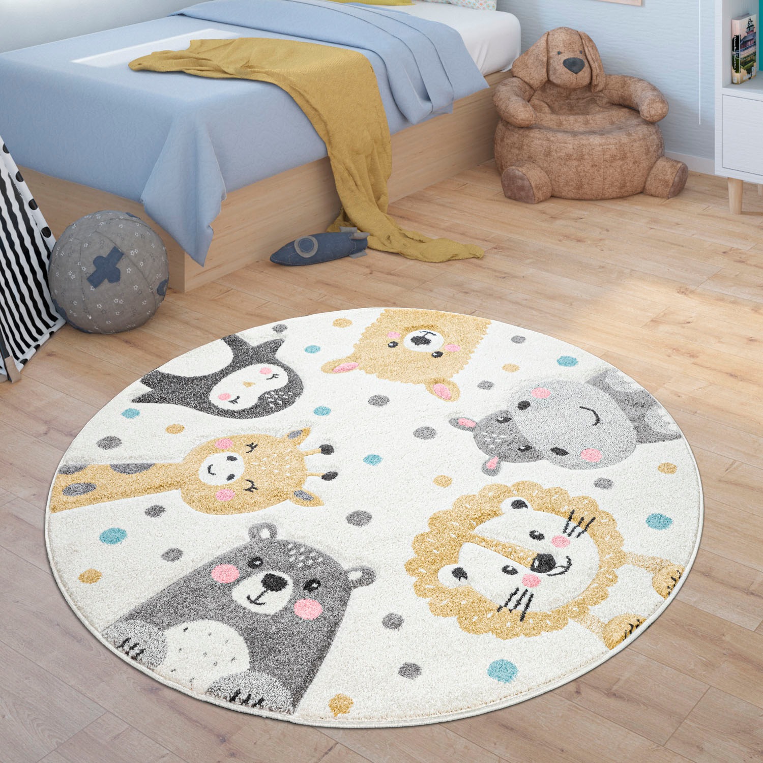 Paco Home Kinderteppich »Fino 331« rund 16 mm Höhe 3D-Design, niedliches Tier Motiv, Pastell-Farben, Kinderzimmer