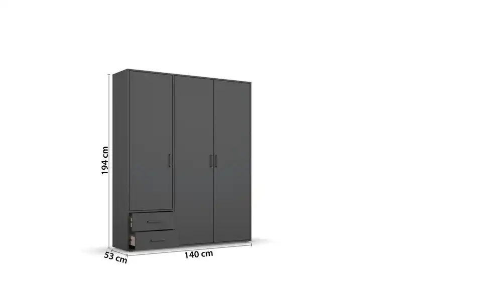 Drehtürenschrank ohne Absetzung 140 cm 3 Stück