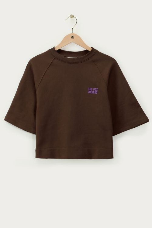 Donkerbruine sweater met korte mouwen 
