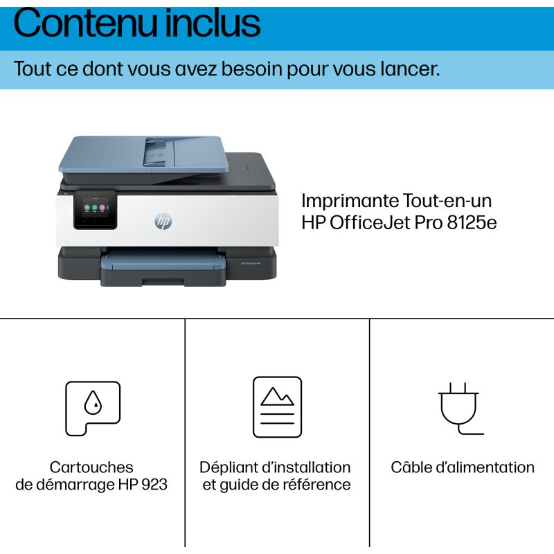 HP OfficeJet Pro 8125e Sans fil All-in-One Couleur Imprimante, Instant Ink; Impression recto-verso