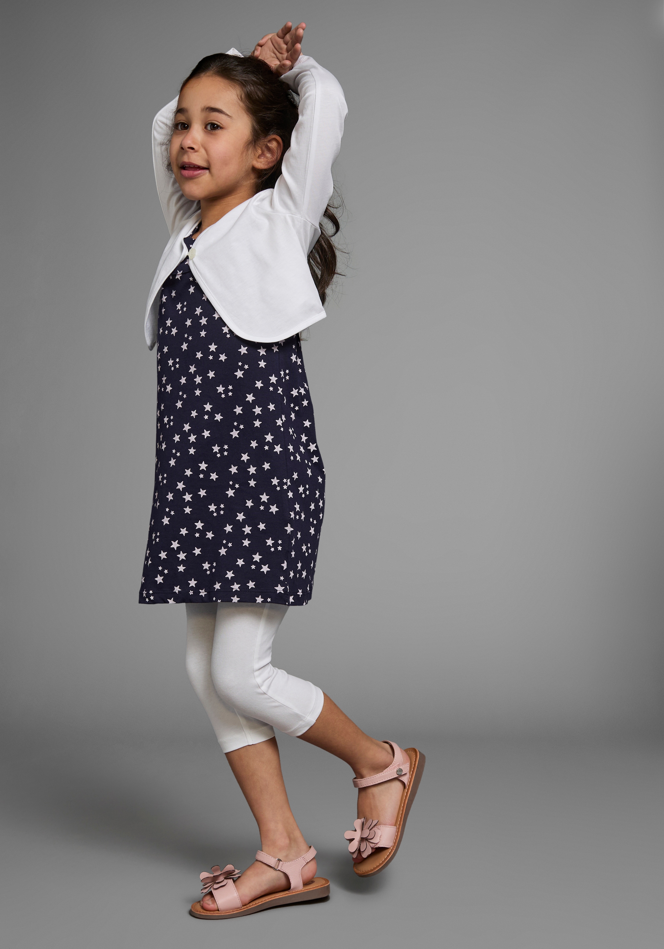 KIDSWORLD Bolero, Kleid & Leggings »3tlg. Set, Komplett Outfit mit Sternenmuster« Set, 3, 3 Stk. mit niedlicher Bolero-Jacke