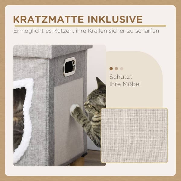 Cat Cave Ottoman Med Pute Og Skrapematte Lekeball Anti-Skli Grå Polyester For Katter