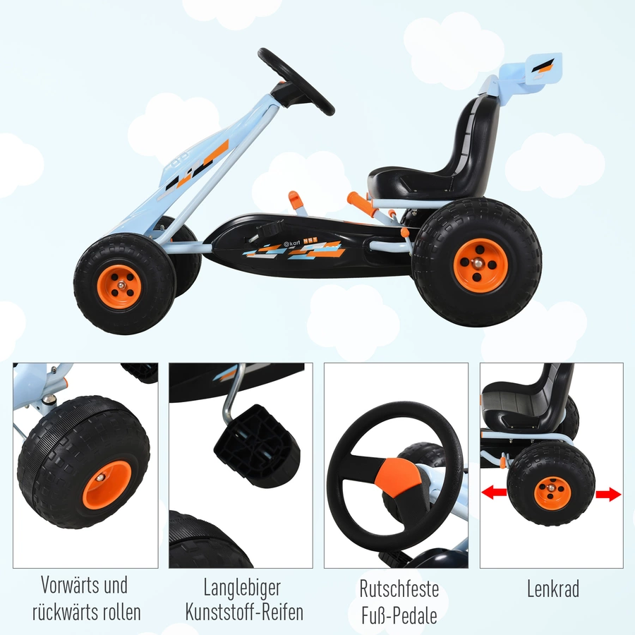 HOMCOM Kinder Go-Kart mit Handbremse hellblau