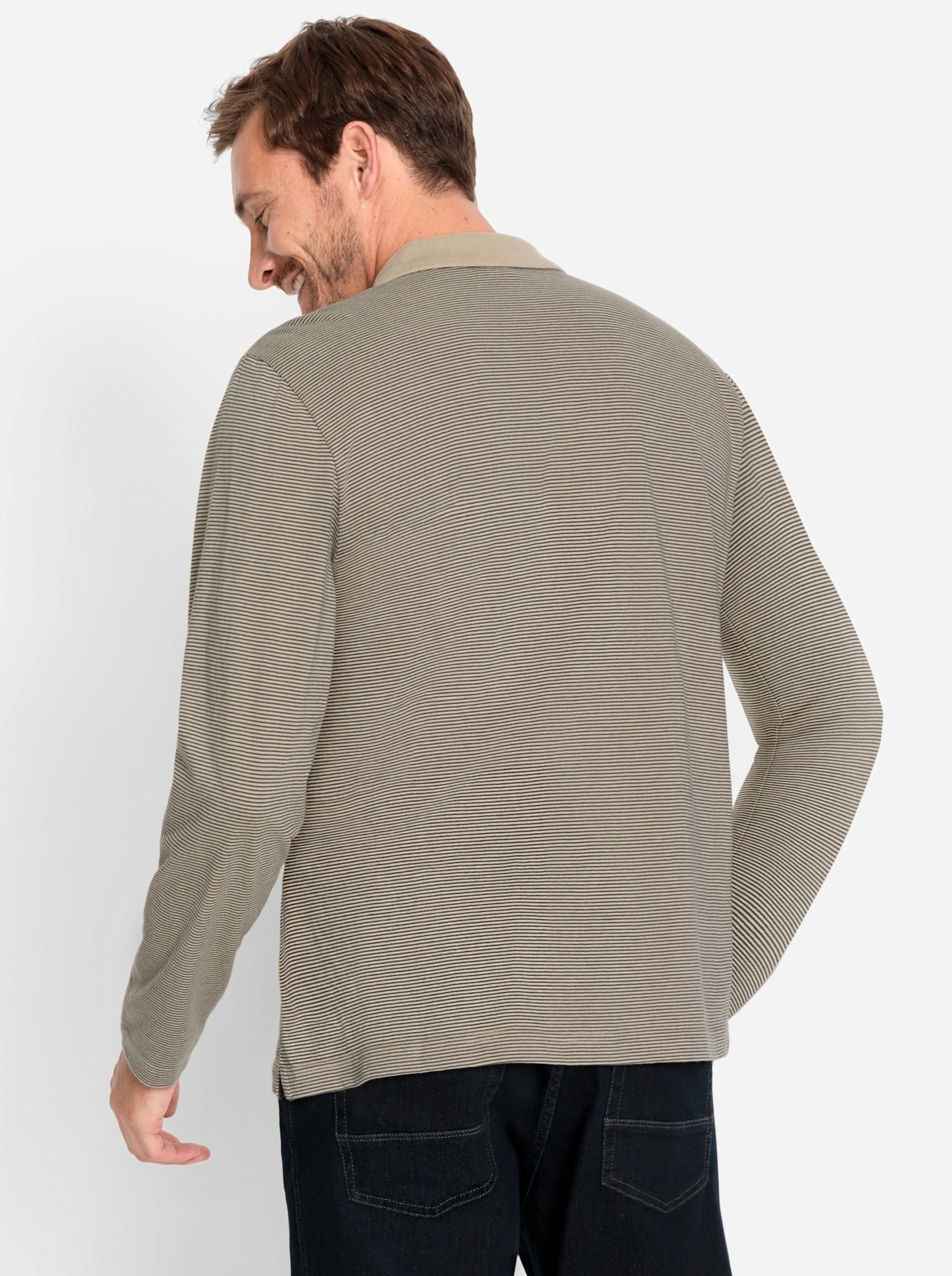 Catamaran Langarm-Poloshirt in sesam-geringelt