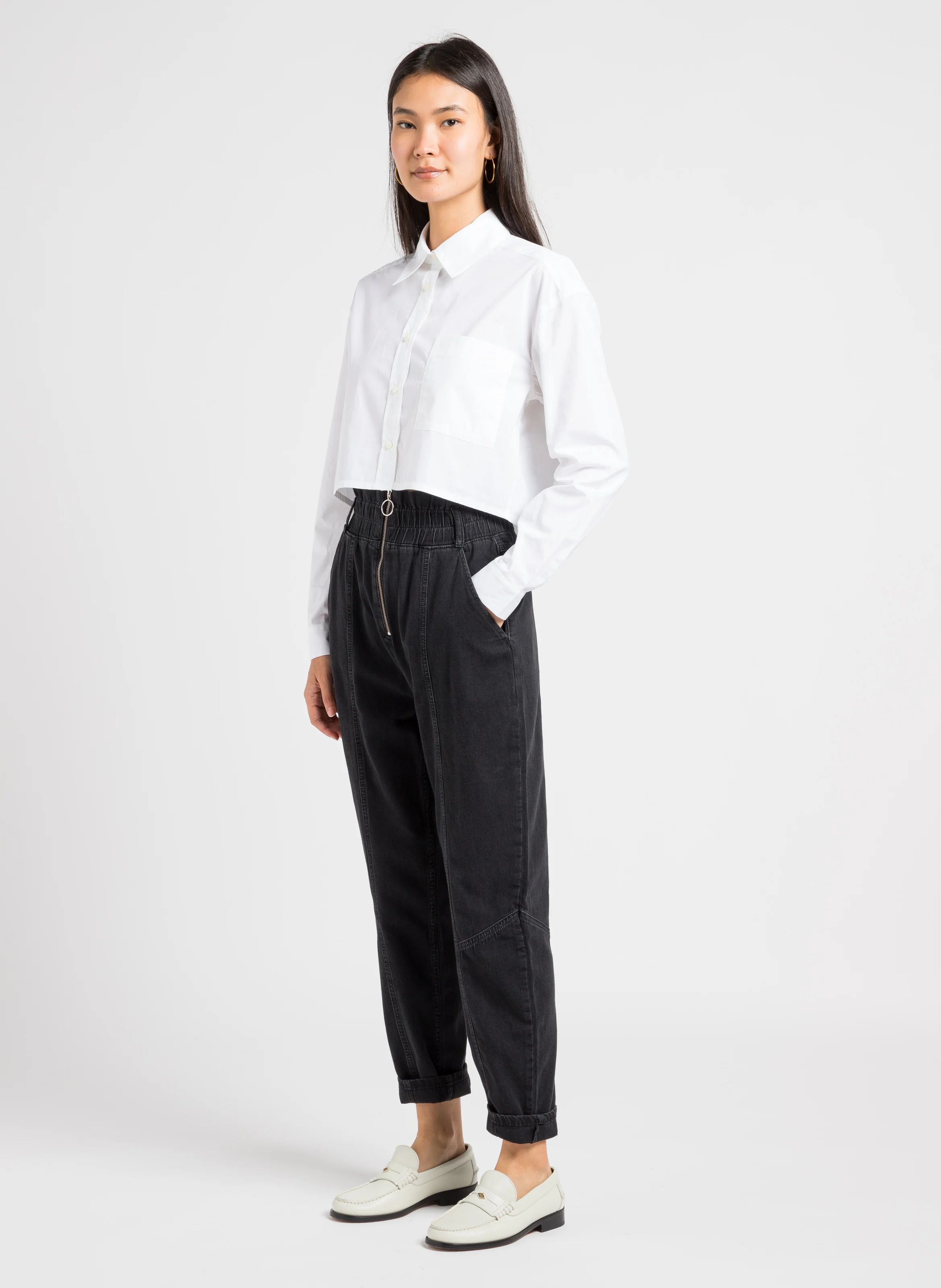 MONY - Jean carotte taille haute en coton | Noir