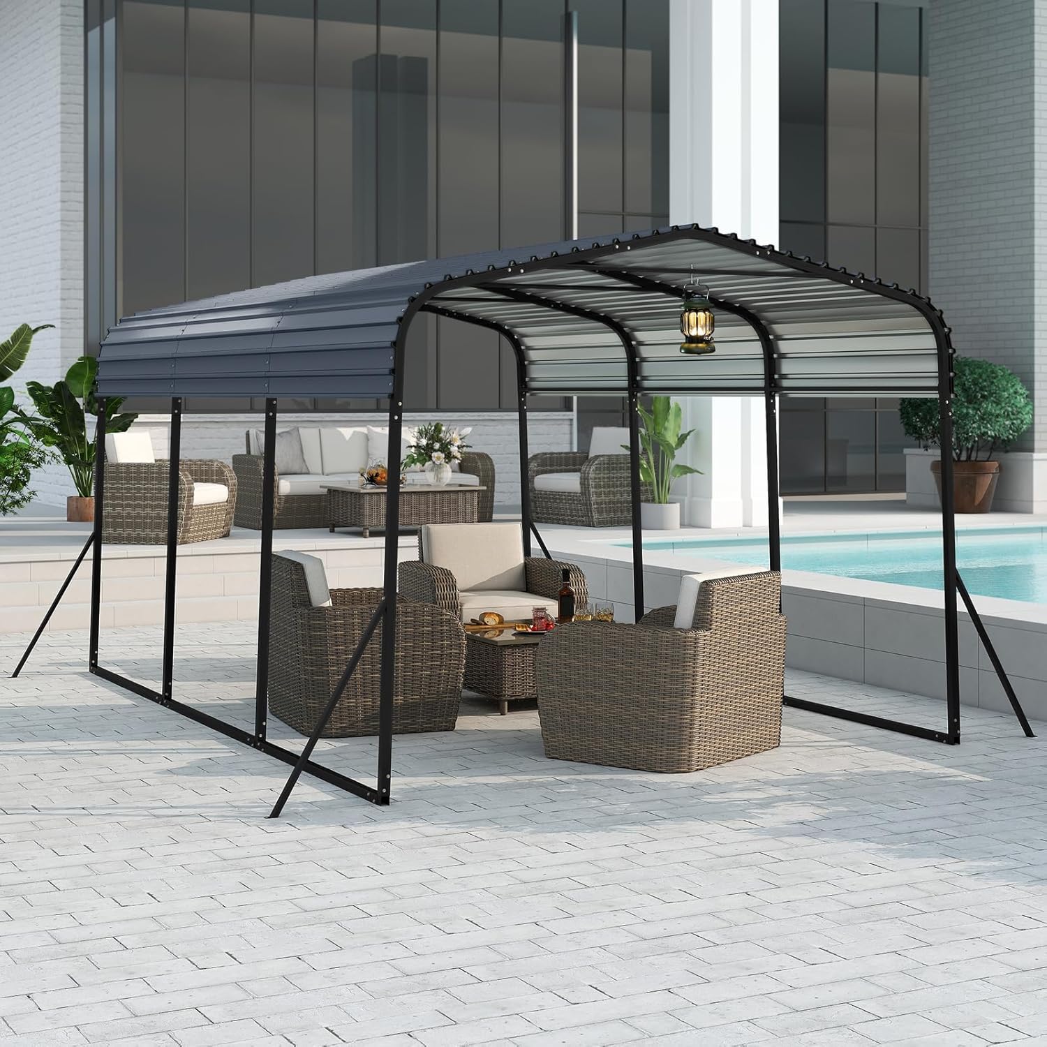 COSTWAY Carport Zeltgarage 440 x 300 cm, Garagezelt wasserdicht mit Metallrahmen & 4 zusätzlichen Schrägbeinen, Auto Unterstand groß, Lagerzelt, Partyzelt für Auto, SUV, LKW, Boot