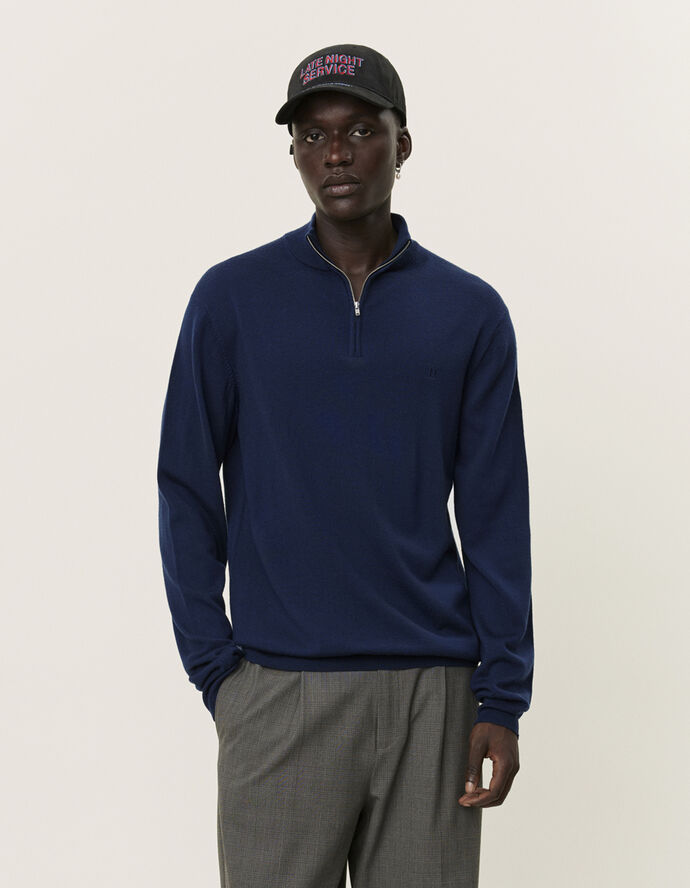 Les Deux Greyson Half-Zip Merino Knit Navy