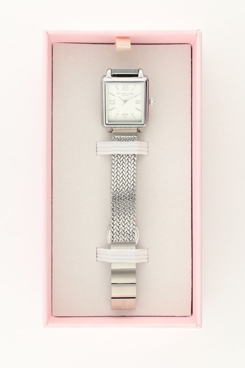 Vierkant horloge met gevlochten schakelband
