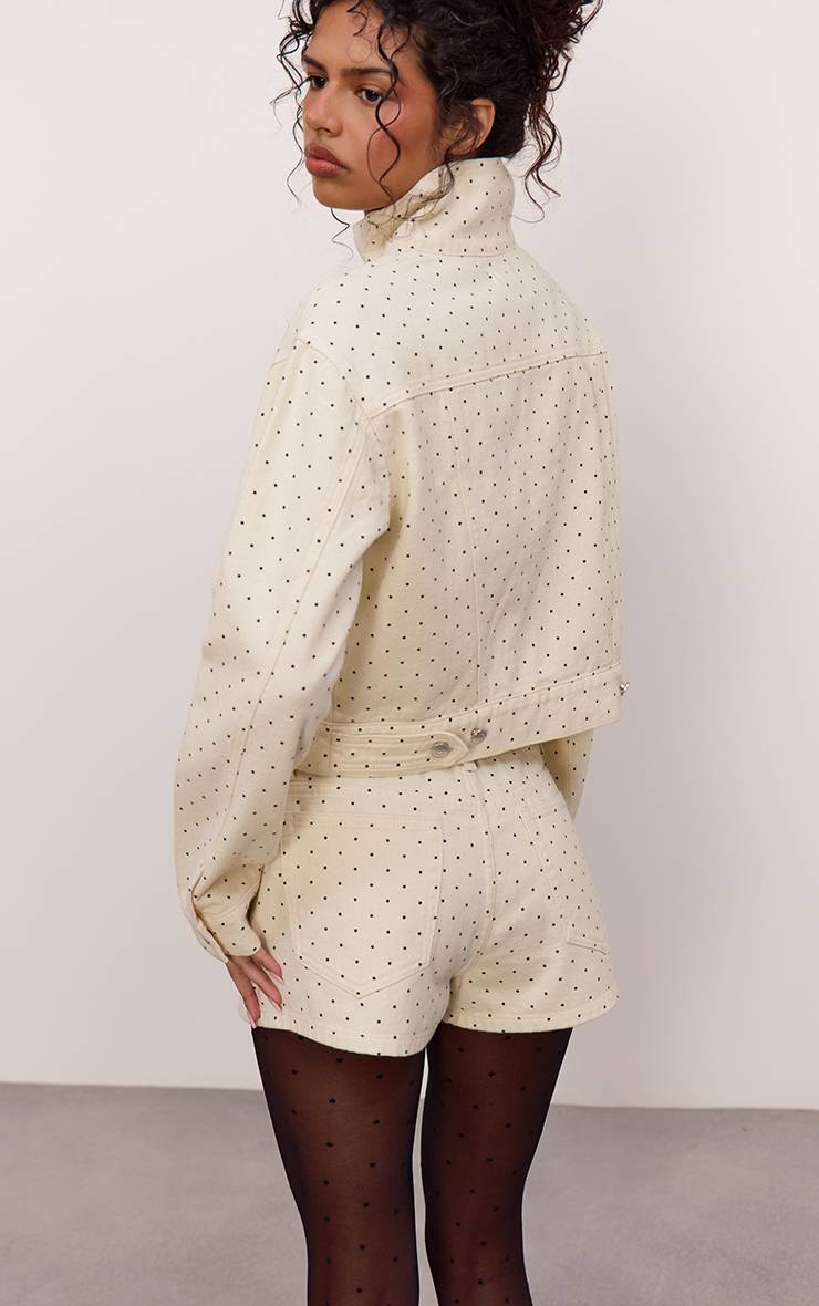 Crème Short En Jean À Pois