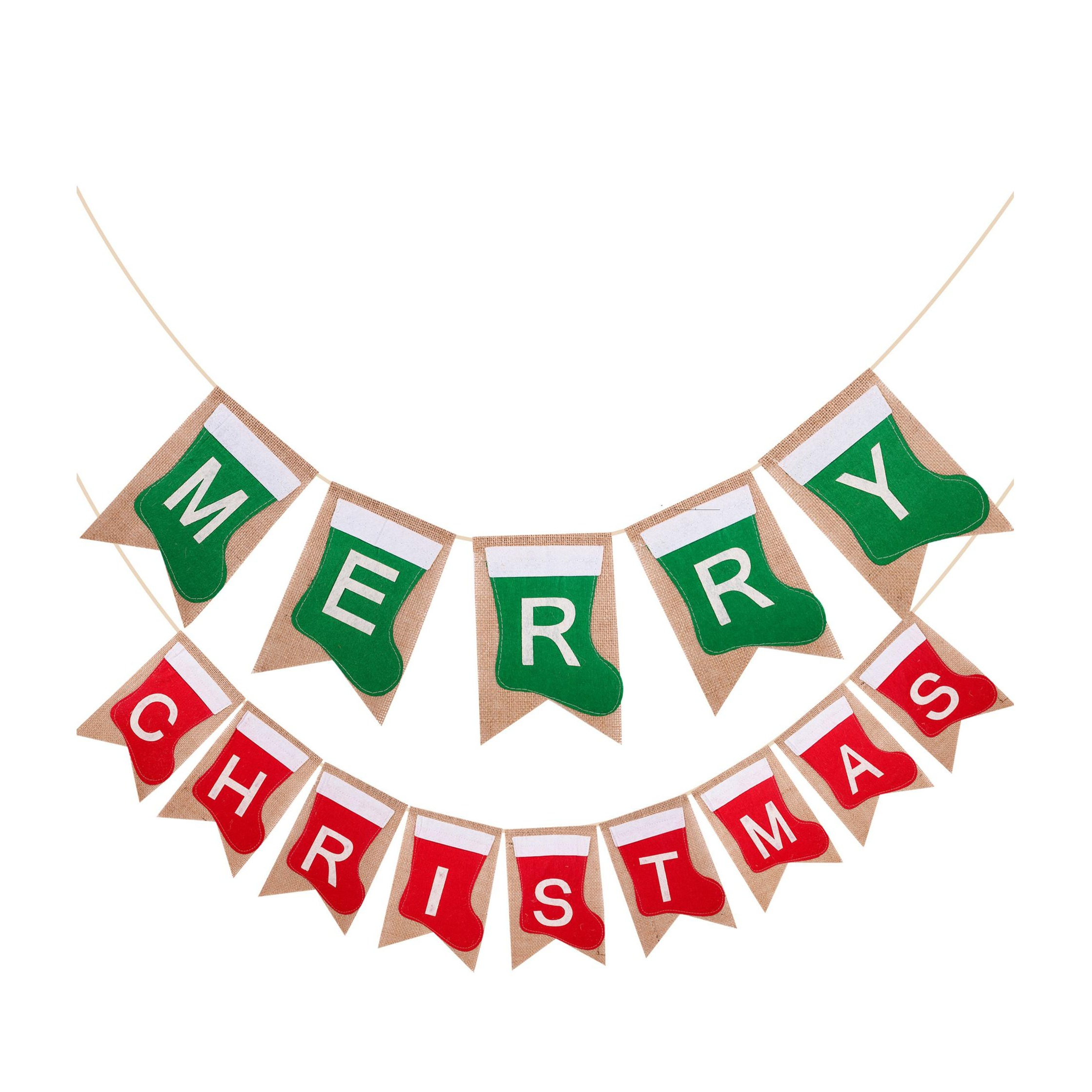 (6m) Jute Merry Christmas Girlande Weihnachts Party Deko Accessoire Banner - Nikolausstiefel