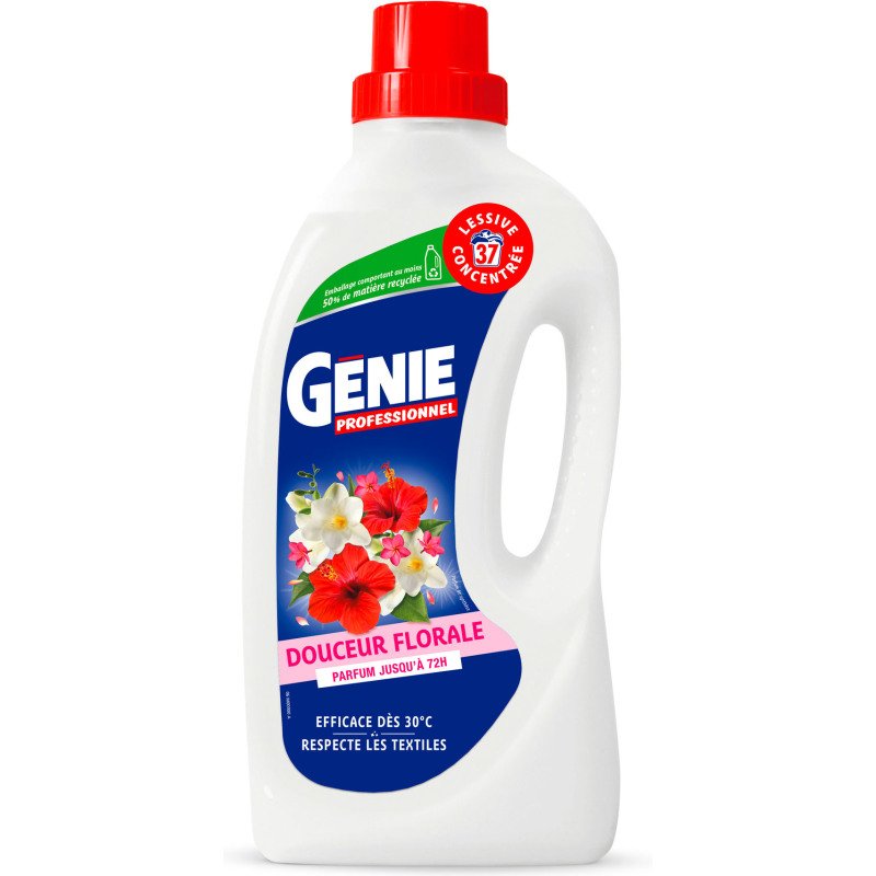 Lessive liquide concentrée Génie Professionnel Douceur florale - 37 lavages - Bidon de 1,48 L