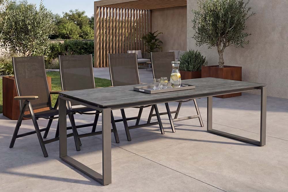 Moderner In- und Outdoor Esstisch FLOATING 210cm anthrazit Keramik Gartentisch wetterfest