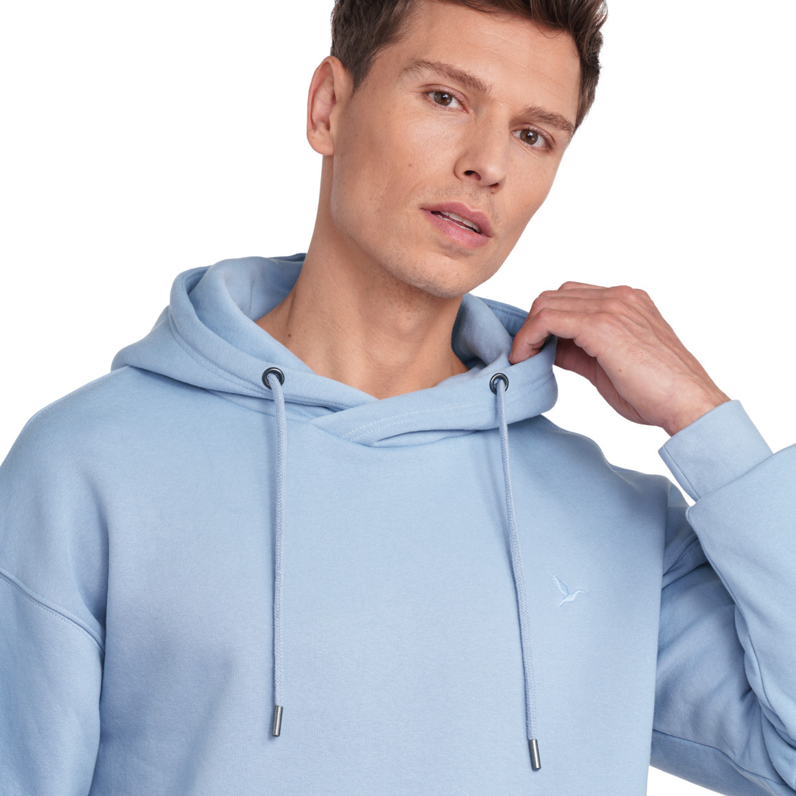 Jonas Nielsen Herren Hoodie mit kleiner Logo-Stickerei hellblau
