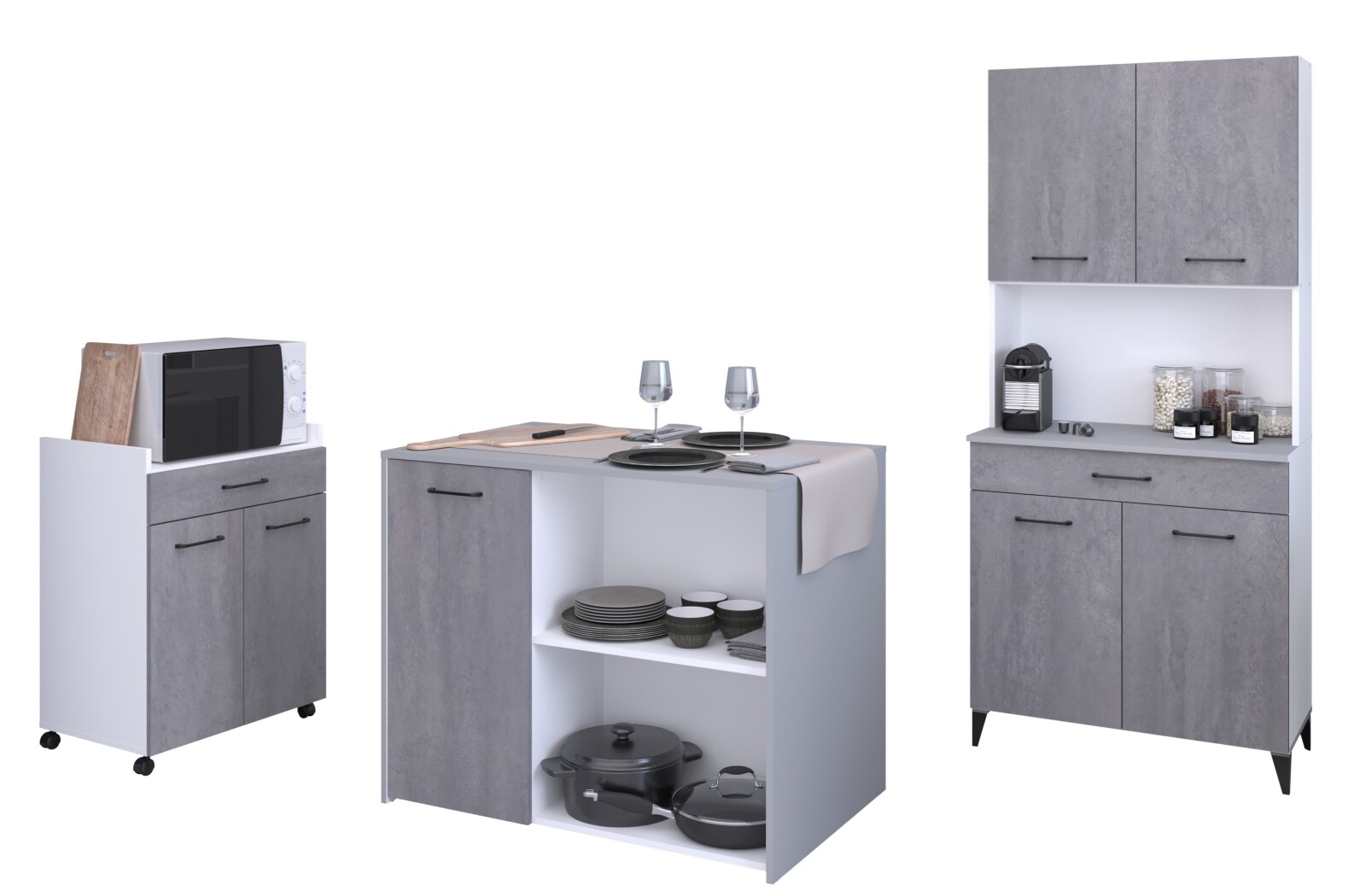 3-teiliges Buffet Set MALICE 5 - Betonoptik-weiß