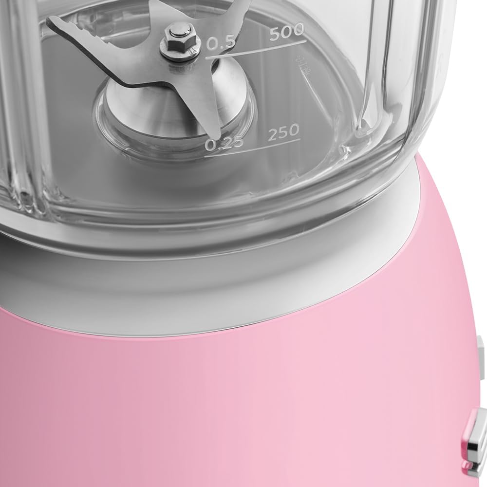 Smeg, BLF03PKEU, 1,5 l Standmixer, 4 -Geschwindigkeitsstufen, 4 Automikprogramme, Abnehmbare Doppelklinge, Deckelöffnung transparent mit Dosierkappe, rutschfest, 800W, Rose