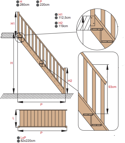 HandyStairs houten trap “Vega9010” – rechte trap (60 cm) – wit geprepareerd grenenhout – open trap zonder leuning