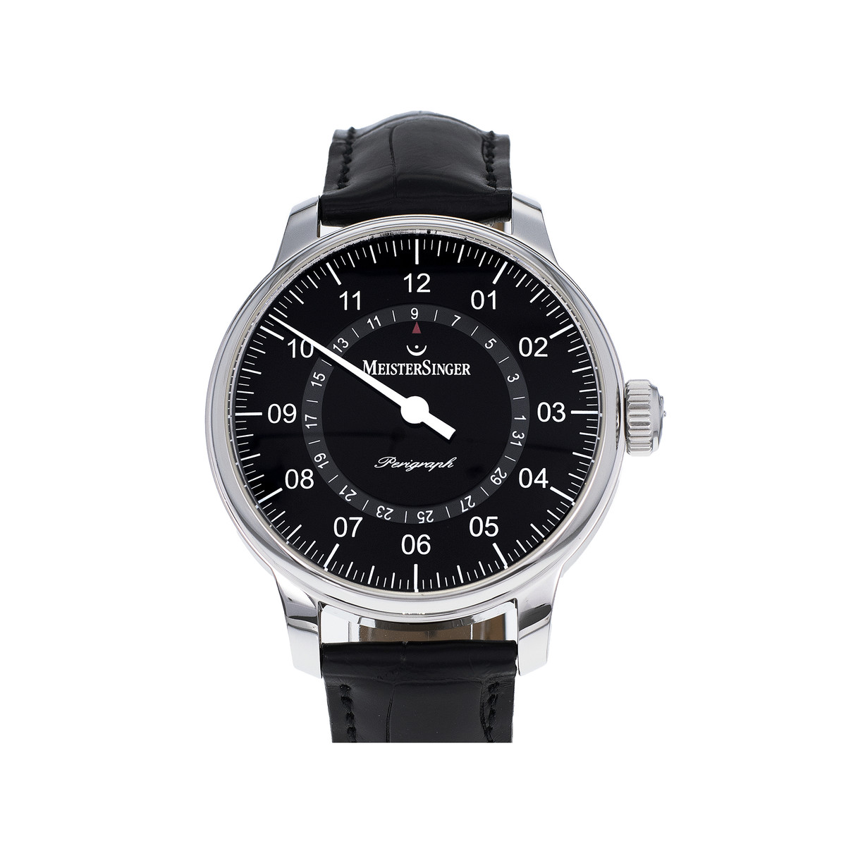 Montre d'occasion Meistersinger perigraph cuir noir acier homme automatique