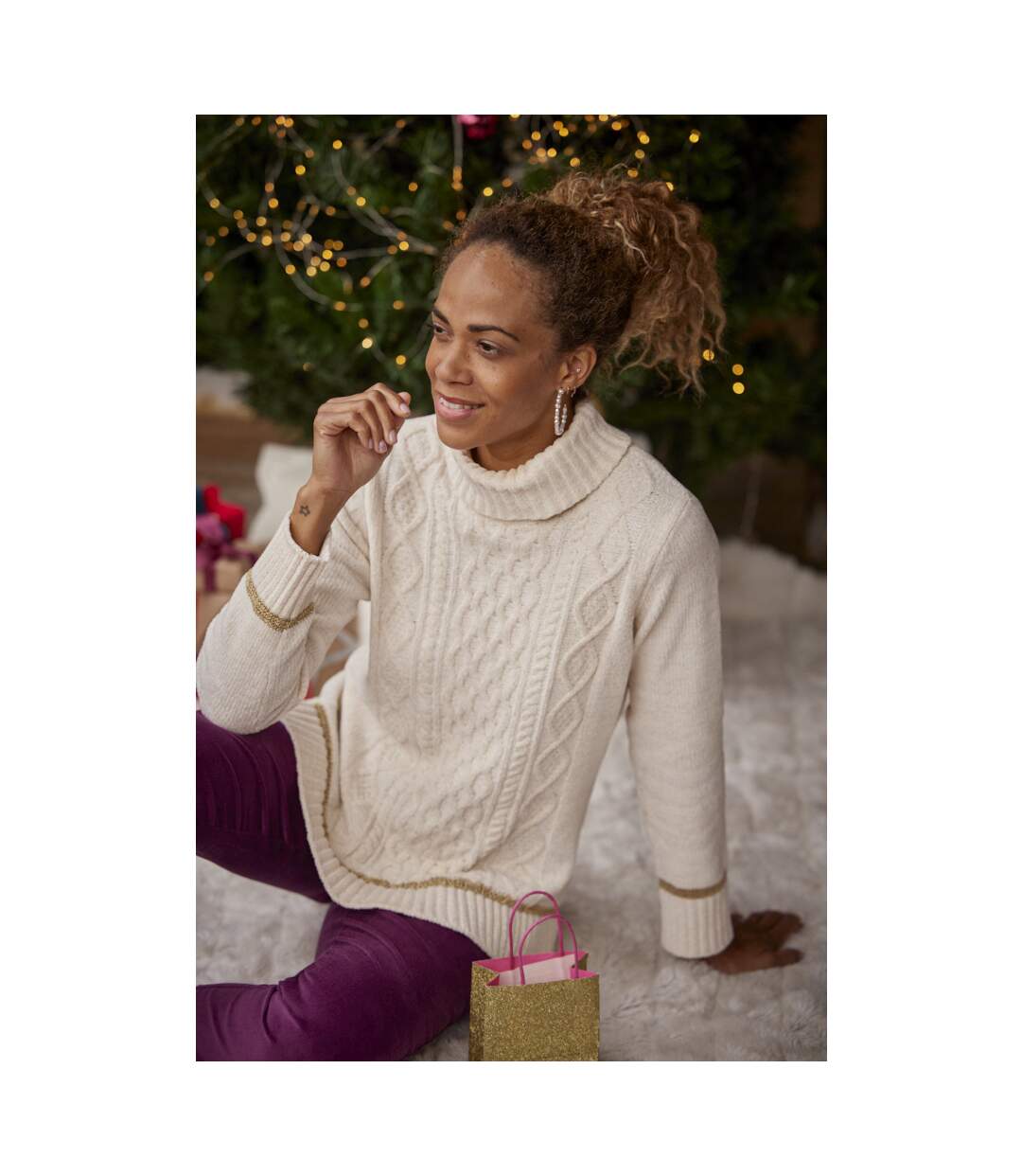 Pull Tricot Torsadé Maille Chenille et Fils Métali