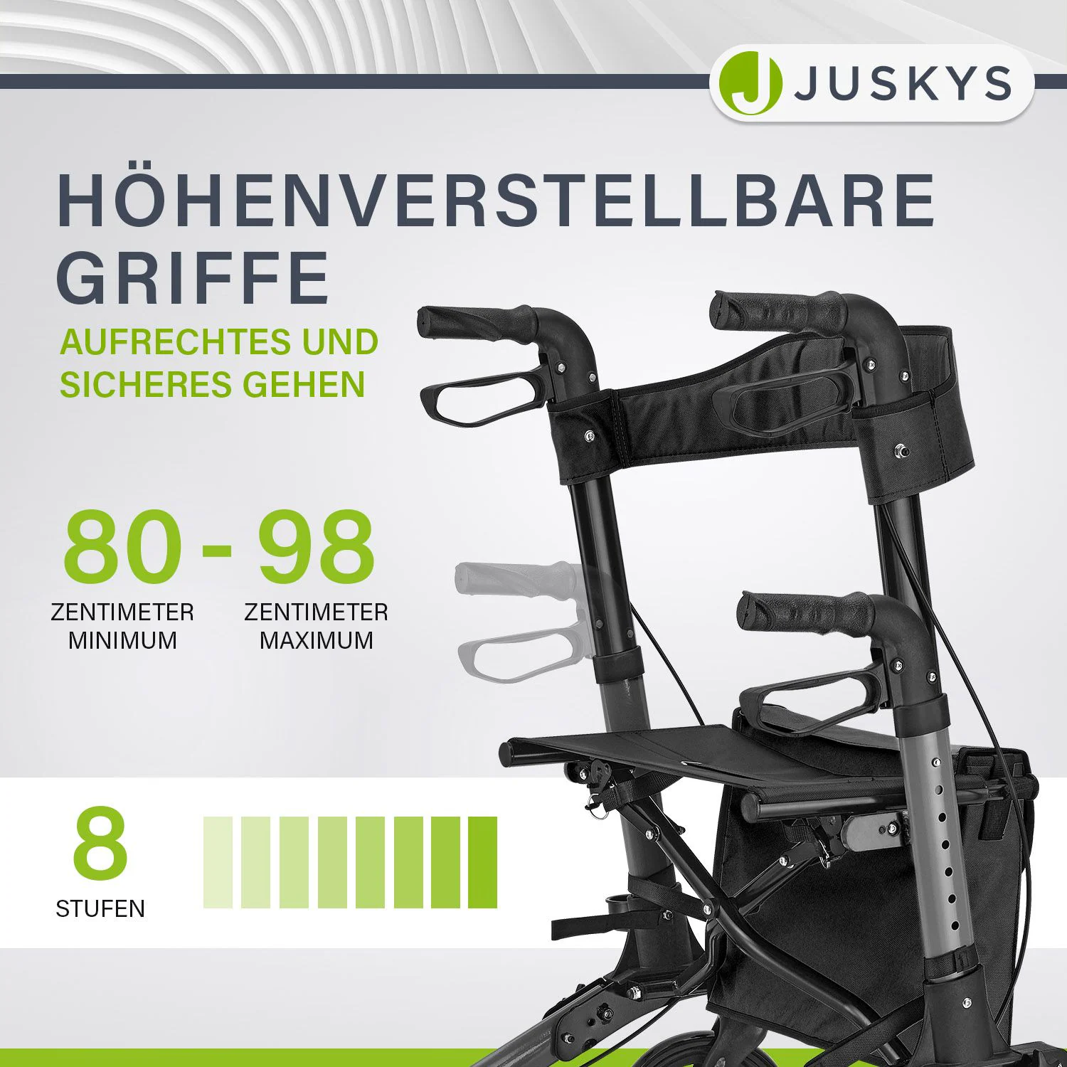 Juskys Rollator Vital faltbar, leicht & höhenverstellbar aus Aluminium bis 130 kg mit Sitz Schwarz