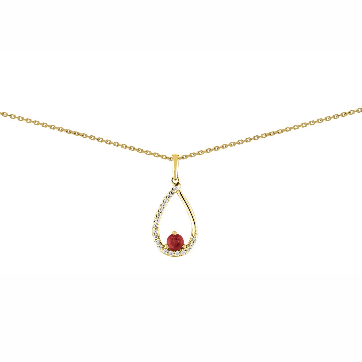 Collier Brillaxis or 18 carats goutte rubis diamants