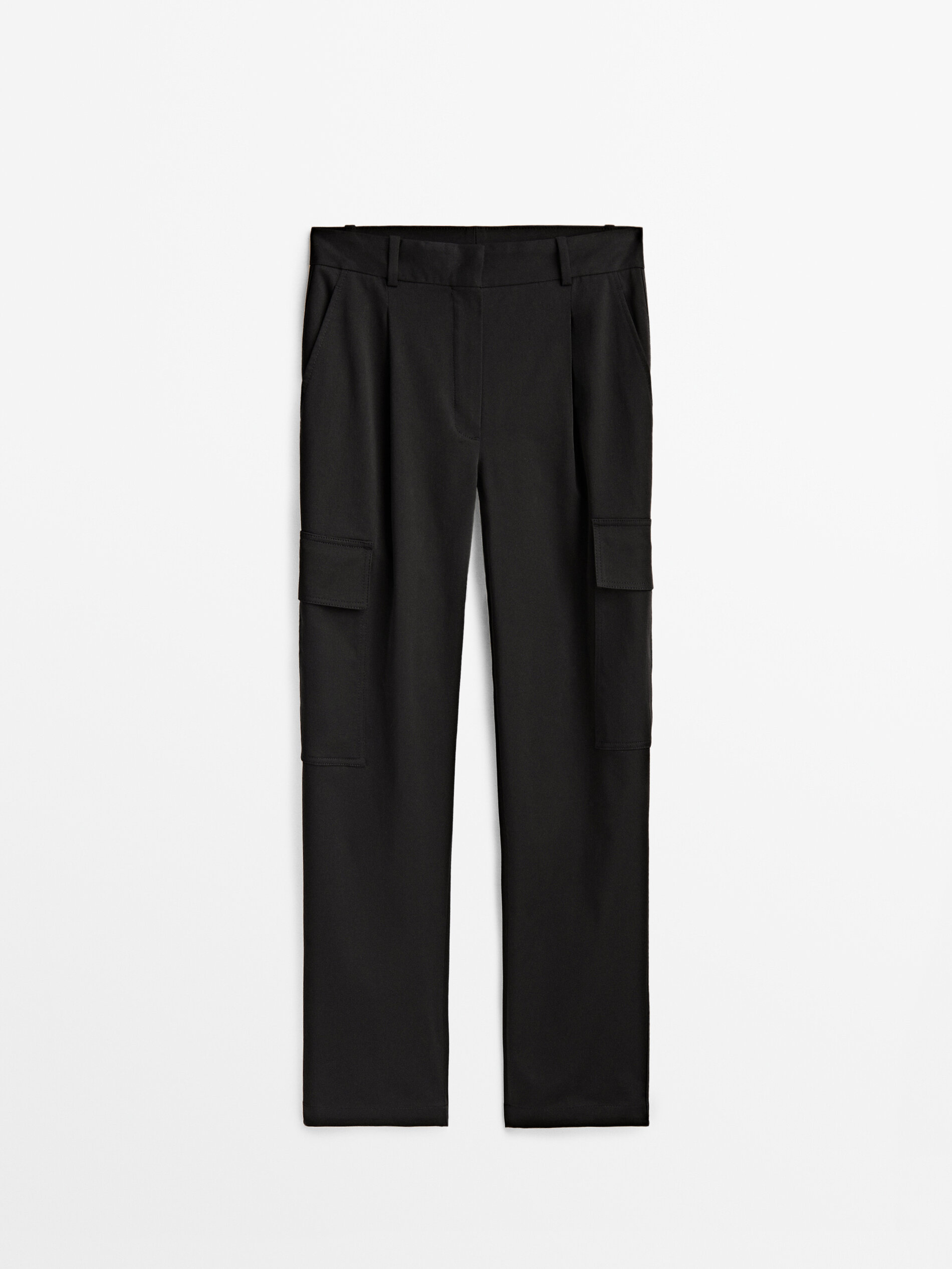 Calça cargo preta com pregas - PRETA