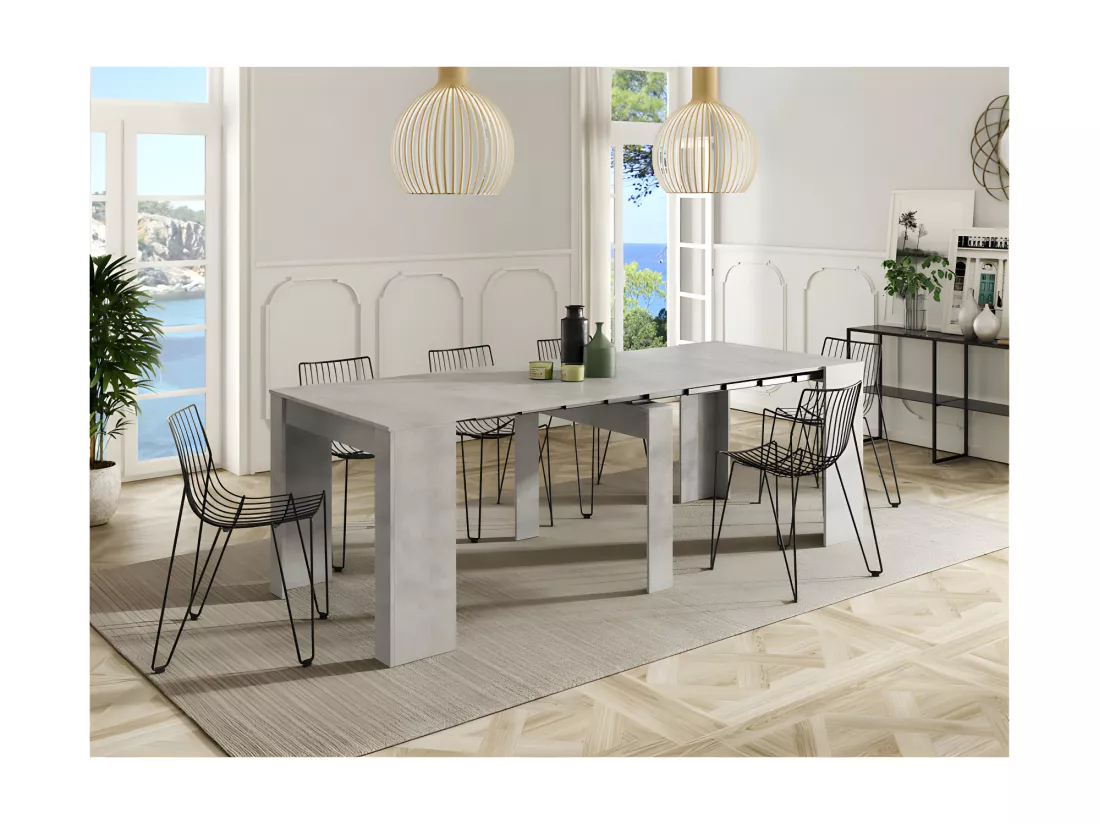Table extensible 51/237 cm Gris Béton - ARSENE - L 51/237 x l 90 x H 78 cm