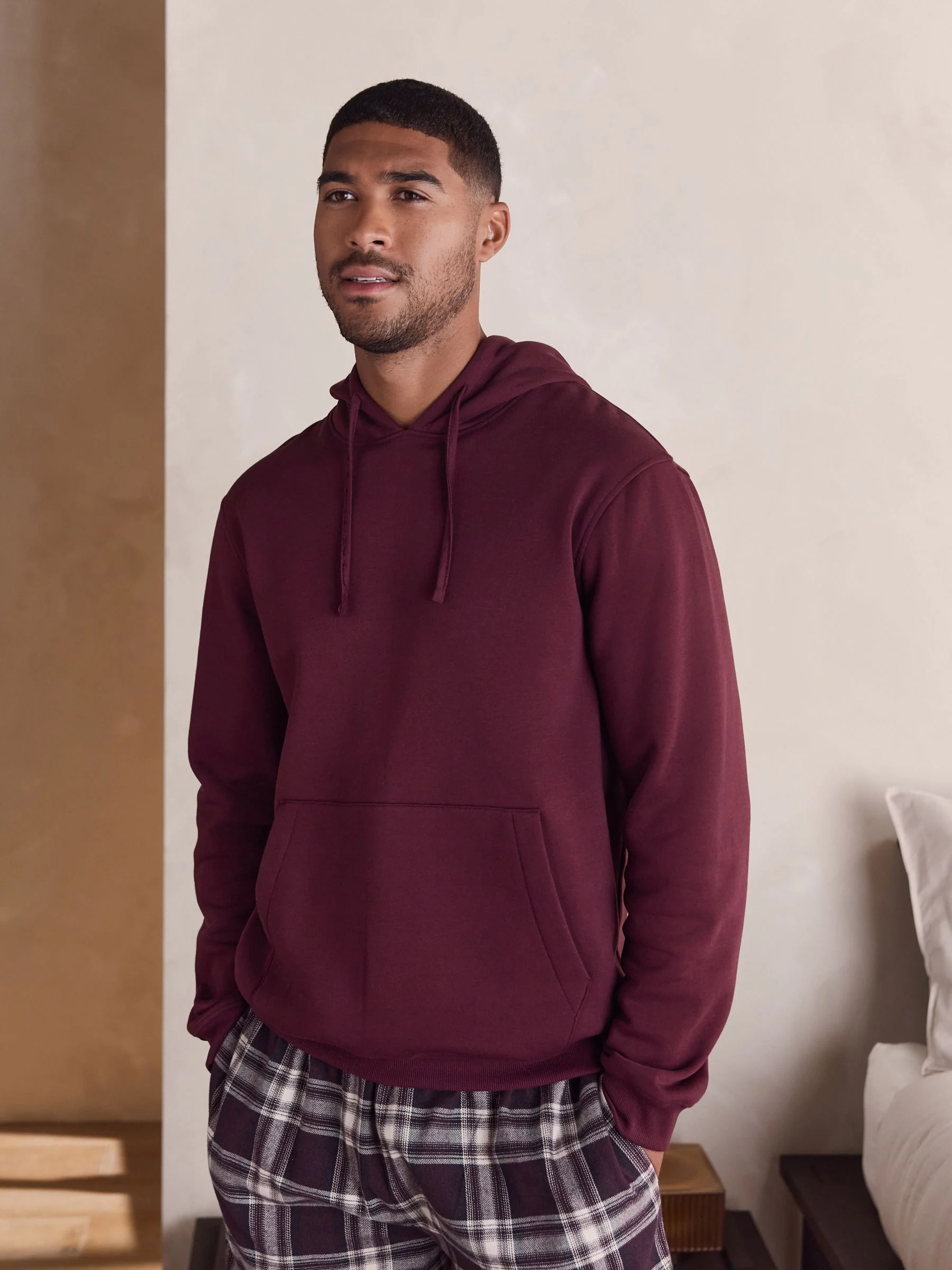 Bordeauxrood - Ruit Broeken Lange mouwen Hoodie Set