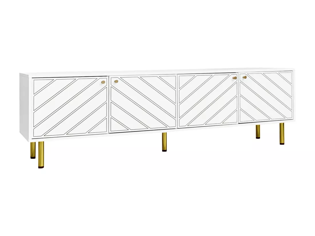 Meuble TV L 170cm - 4 portes - panneaux de particules & MDF - Blanc