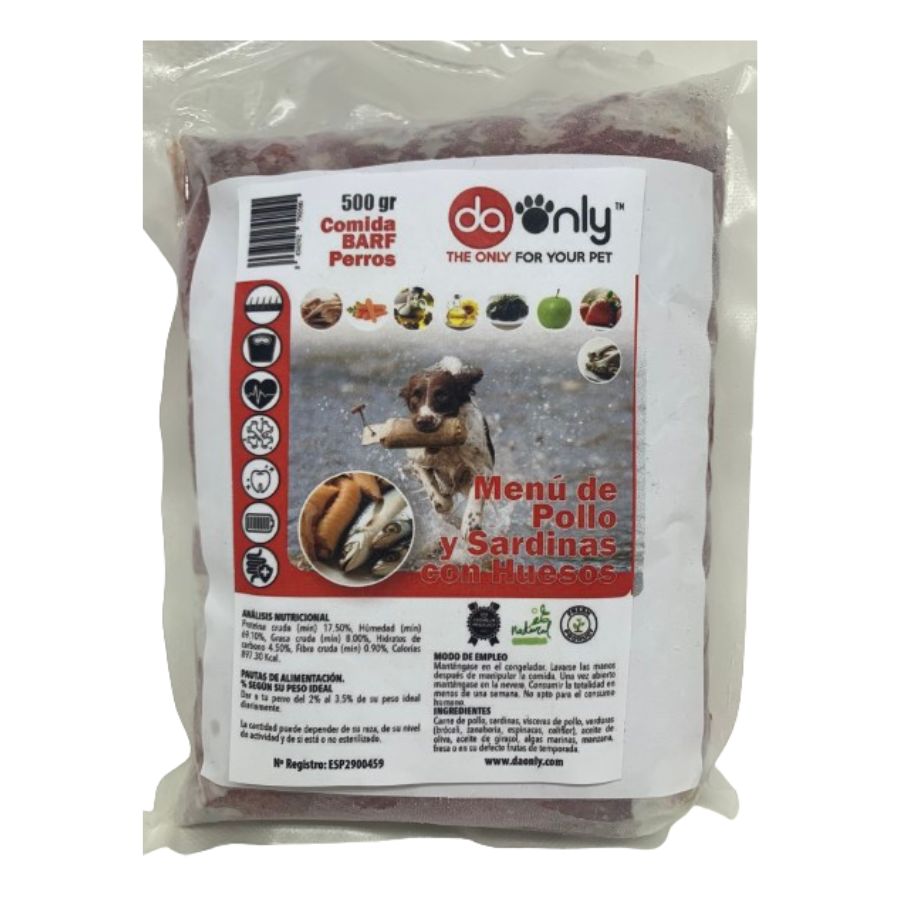 Refeição de frango e sardinha com ossos para cães e gatos - Pacote com 10 unidades