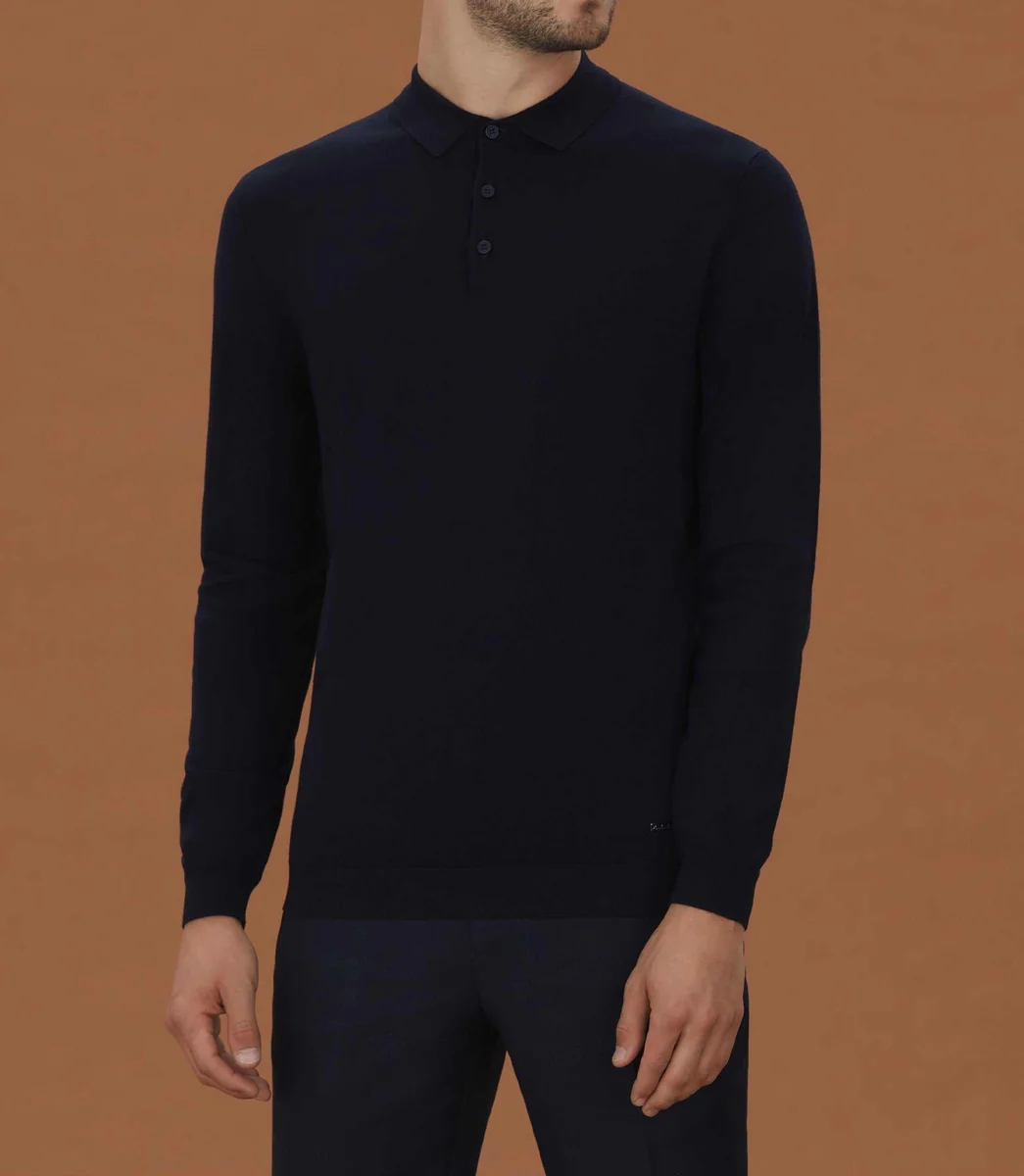 Polo en maille à manches longues marine 