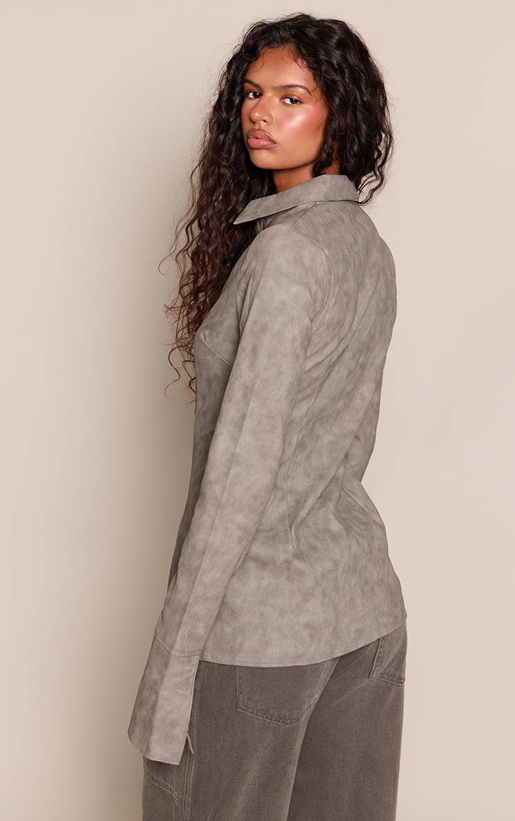 Vert Olive Chemise Ajustée En Synthétiquecuir Texturé