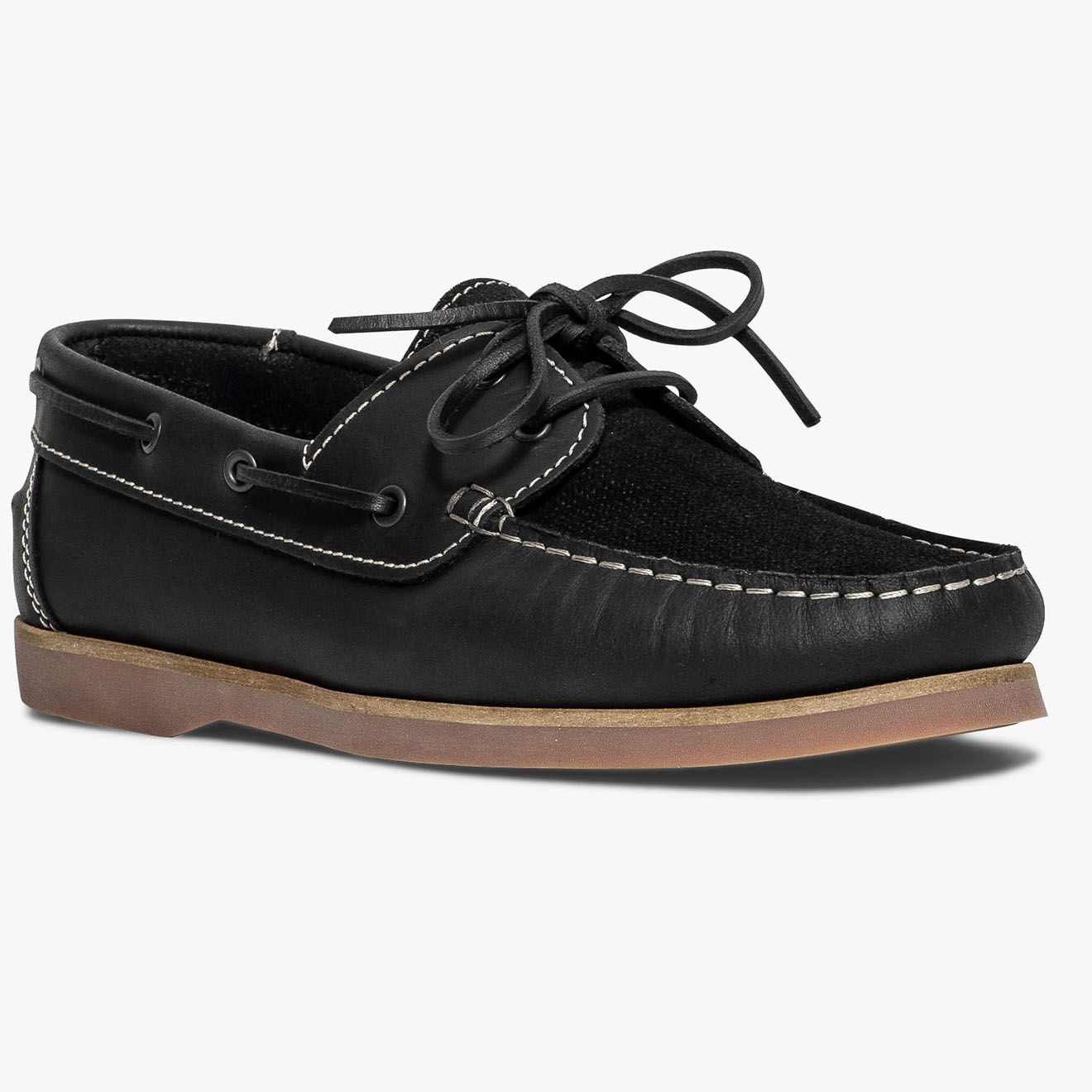 Bocage Chaussures Bateau en Cuir et Velours de Cuir Donato noires